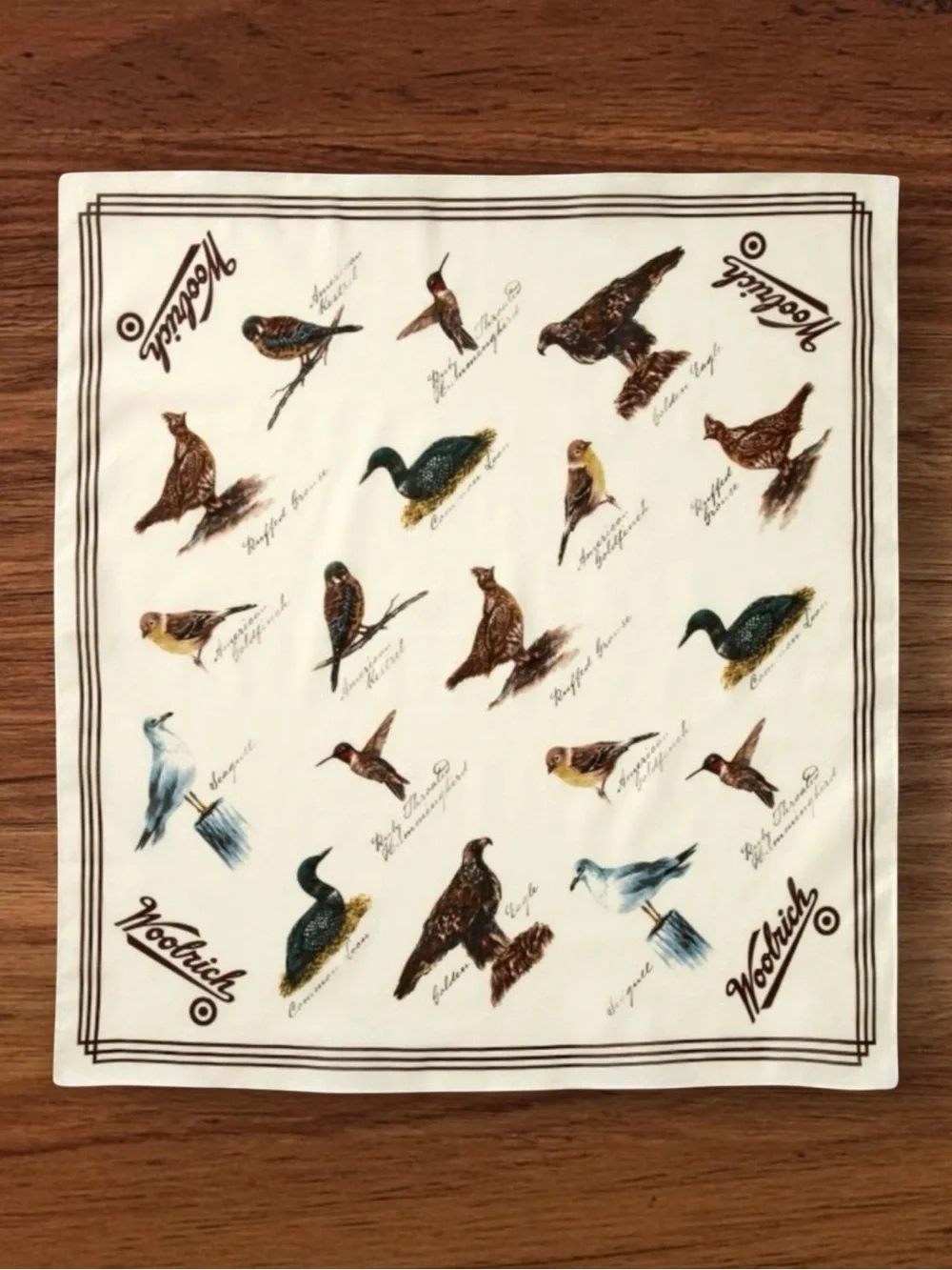 Woolrich Bird Motif Cotton Bandana Scarf